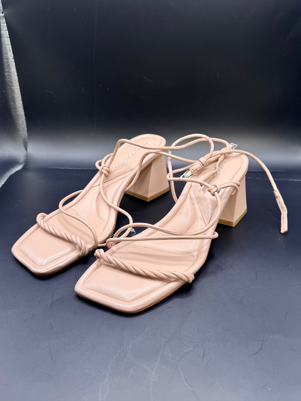 NEW 9.5 Marc Fisher Meggiane Beige Blush Pink Nude Braided Block Heel Sandals